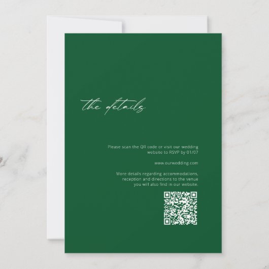 Minimalistische moderne smaragdgroene QR-code brui Kaart (Achterkant)