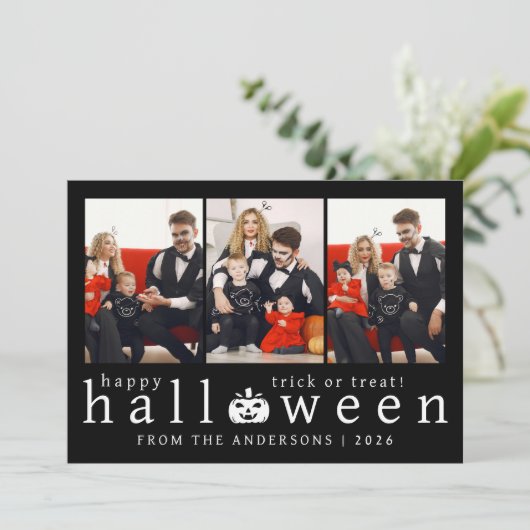 Minimalistische Moderne Spooky Happy Halloween 3 F Feestdagenkaart (Staand voorkant)