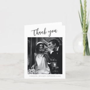 Minimalistische moderne trendy script trouwfoto bedankkaart