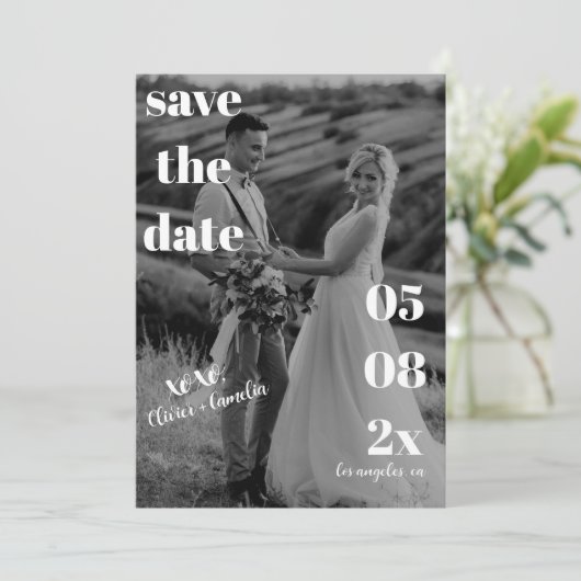 MINIMALISTISCHE MODERNE TROUWEN ZWART & WIT  SAVE THE DATE (Staand voorkant)