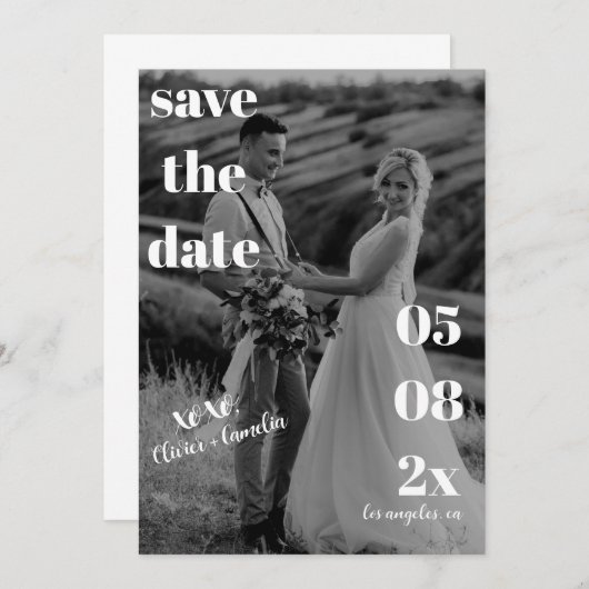 MINIMALISTISCHE MODERNE TROUWEN ZWART & WIT  SAVE THE DATE (Voorkant / Achterkant)