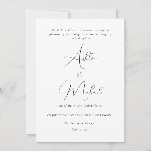 Minimalistische moderne trouwkaart met wilde bloem kaart (Voorkant)