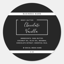 Minimalistische moderne typografie zwarte productl ronde sticker