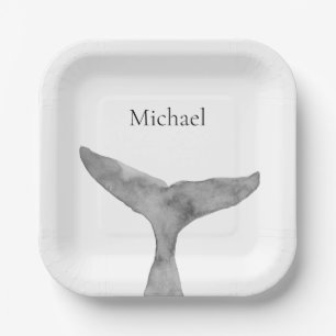 Minimalistische moderne Waterverf walvis fluke Papieren Bordje