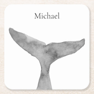 Minimalistische moderne Waterverf walvis fluke Vierkante Kartonnen Onderzetter