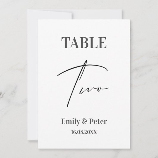 Minimalistische Moderne WEDDING Two Table Number K Bedankkaart (Voorkant)