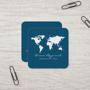 Minimalistische moderne Wereldkaart Ocean-Blue Vierkante Visitekaartje