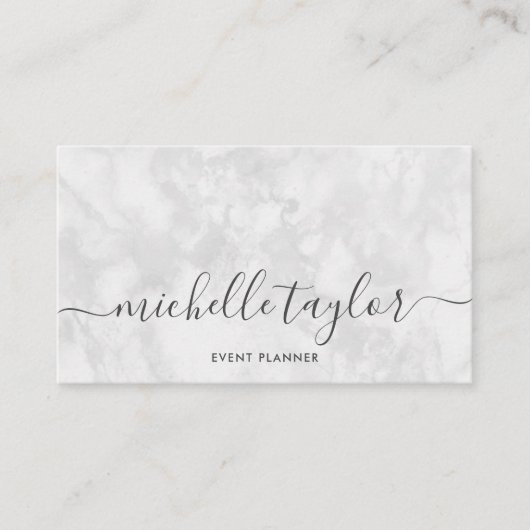 Minimalistische moderne witte marmeren handtekenin visitekaartje (Voorkant)