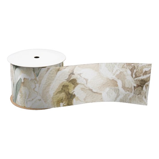 Minimalistische Moderne Witte Peonie  Bloemen Lint (Spoel)