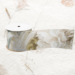 Minimalistische Moderne Witte Peonie Bloemen Lint