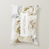 Minimalistische moderne witte Peonie bloemige Wate Accent Kussen (Achterkant (Verticaal))