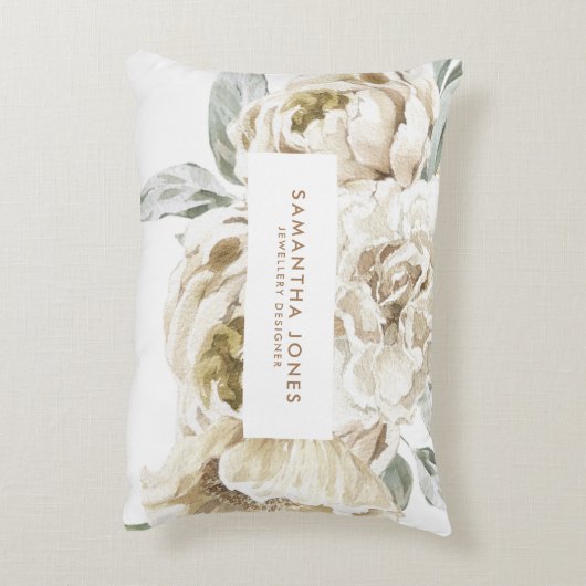 Minimalistische moderne witte Peonie bloemige Wate Accent Kussen (Achterkant (Verticaal))