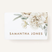 Minimalistische moderne witte Peonie bloemige Wate Badge (Achterkant)