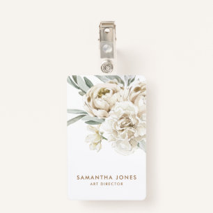 Minimalistische moderne witte Peonie bloemige Wate Badge