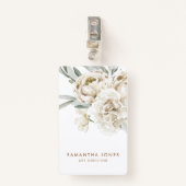Minimalistische moderne witte Peonie bloemige Wate Badge (Voorkant met clip)