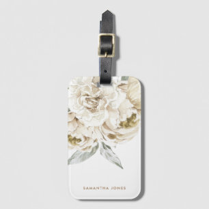 Minimalistische moderne witte Peonie bloemige Wate Bagagelabel