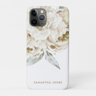 Minimalistische moderne witte Peonie bloemige Wate iPhone 11 Pro Hoesje