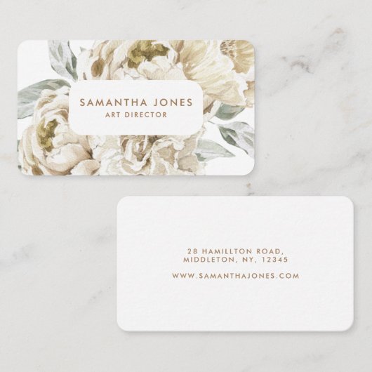 Minimalistische moderne witte Peonie bloemige Wate Contactkaartje (Voorkant / Achterkant)