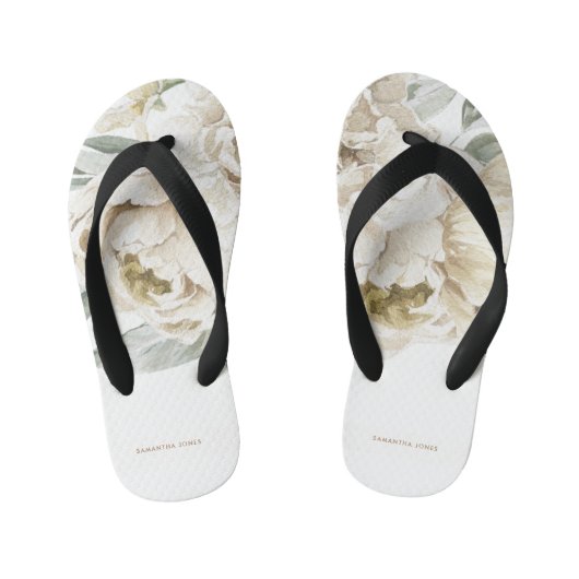 Minimalistische moderne witte Peonie bloemige Wate Kinder Teenslippers (Voetbed)