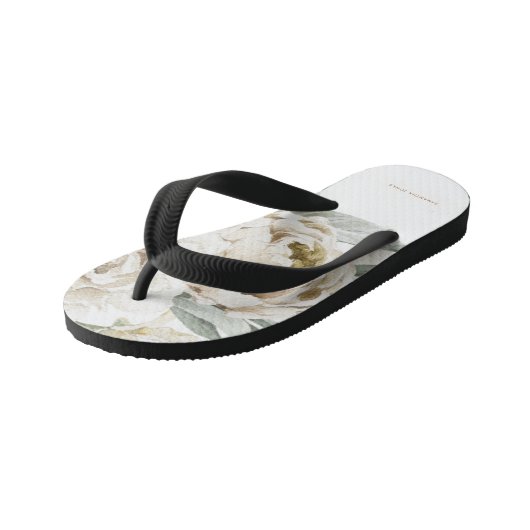 Minimalistische moderne witte Peonie bloemige Wate Kinder Teenslippers (Schuin)