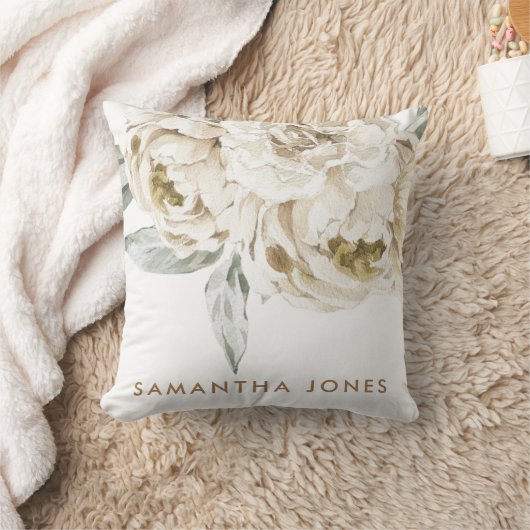 Minimalistische moderne witte Peonie bloemige Wate Kussen (Deken)