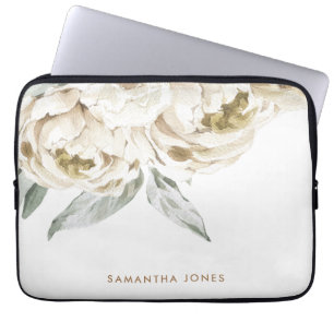 Minimalistische moderne witte Peonie bloemige Wate Laptop Sleeve