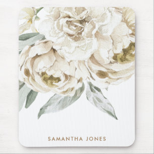 Minimalistische moderne witte Peonie bloemige Wate Muismat