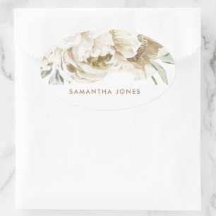 Minimalistische moderne witte Peonie bloemige Wate Ovale Sticker