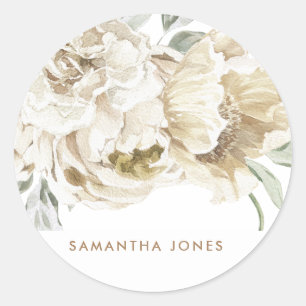 Minimalistische moderne witte Peonie bloemige Wate Ronde Sticker