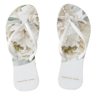 Minimalistische moderne witte Peonie bloemige Wate Teenslippers