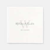 Minimalistische Moderne Witte Script Monogram Huwe Servet (Voorkant)