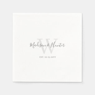 Minimalistische Moderne Witte Script Monogram Huwe Servet