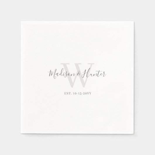 Minimalistische Moderne Witte Script Monogram Huwe Servet (Voorkant)