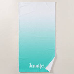 Minimalistische moderne witte tot turquoise ombre strandlaken