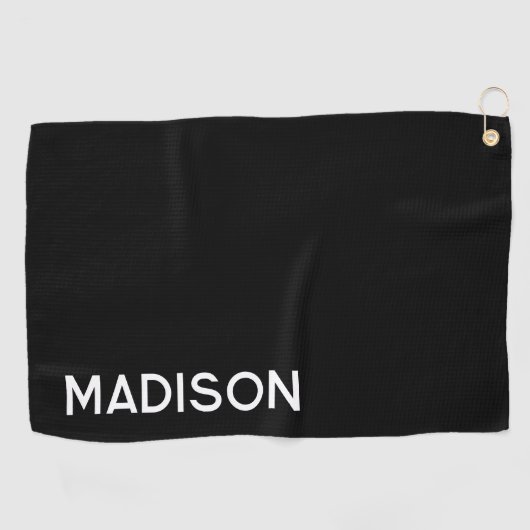 Minimalistische moderne zwart wit gepersonaliseerd golfhanddoek (Horizontaal)