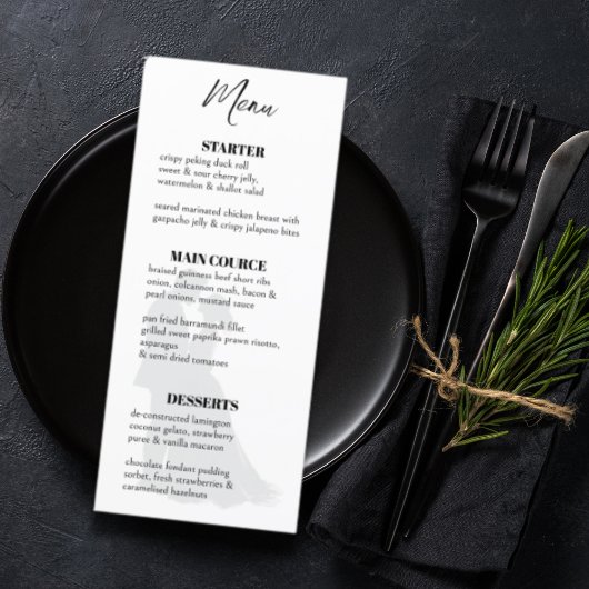 Minimalistische moderne zwart-wit paar silhouet menu