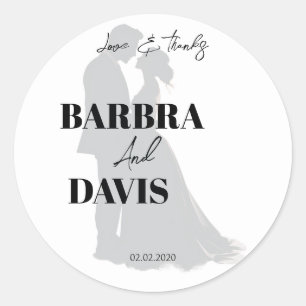 Minimalistische moderne zwart-wit paar silhouet ronde sticker
