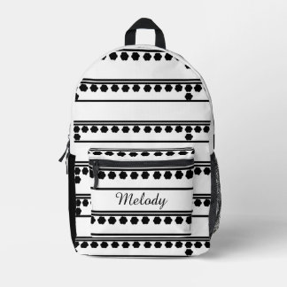 Minimalistische moderne zwart-wit retro bloemen bedrukte rugzak