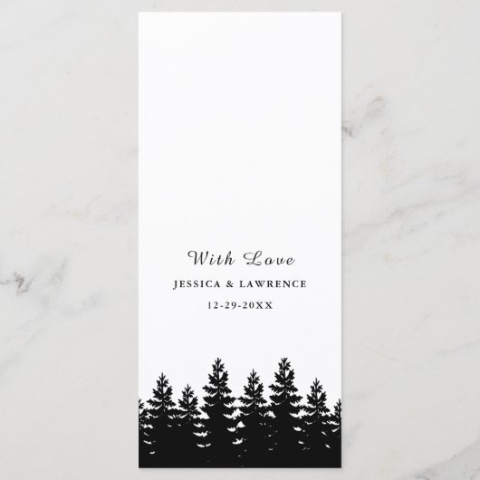 Minimalistische Moderne Zwart Wit Winter Trouwtafe Menu (Achterkant)