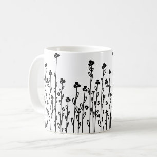 Minimalistische moderne zwart witte doodle bloemen koffiemok