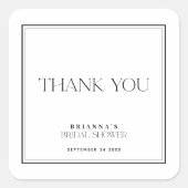 Minimalistische moderne zwarte en witte bedankt vierkante sticker (Voorkant)