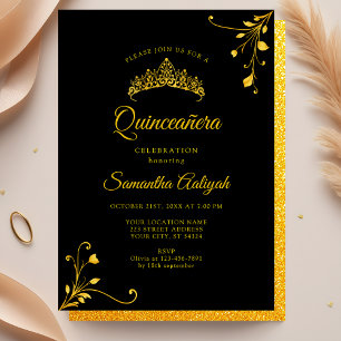 Minimalistische moderne zwarte gouden Quinceanera Kaart