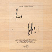 Minimalistische moderne zwarte script duidelijke b acryl uitnodigingen (Voorkant)