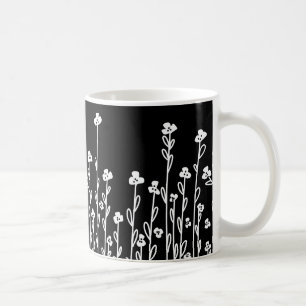 Minimalistische moderne zwarte witte krabbel bloem koffiemok