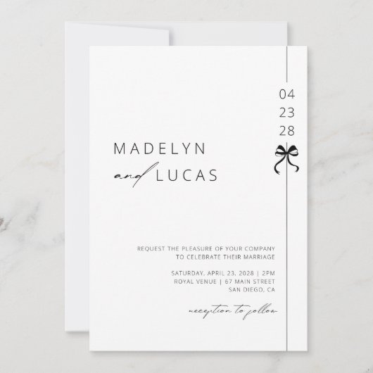 Minimalistische moderne zwarte witte trouwboog kaart (Voorkant)