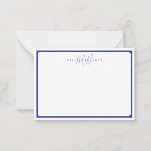 Minimalistische Monogram Blau Gebogen Rand Notitiekaartje