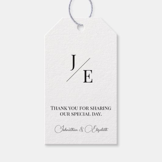 Minimalistische monogram bruiloft | Wit Cadeaulabel (Voorkant)