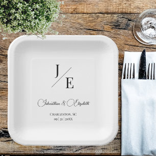 Minimalistische monogram bruiloft   Wit Papieren Bordje