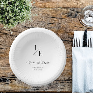 Minimalistische monogram bruiloft Wit Papieren Kommen