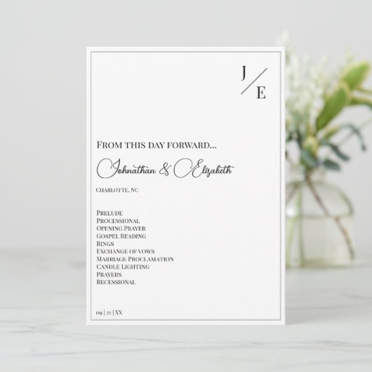 Minimalistische monogram bruiloft | Wit Programma (Staand voorkant)